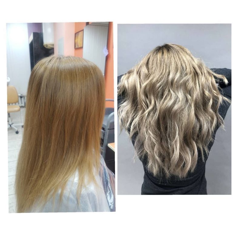 Metamorfoza: koloryzacja balayage i modelowanie miękkich fal — efekt przed i po